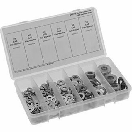BSC PREFERRED 18-8 Stainless Steel SAE Washer Assortment with 350 Pieces 91535A300
